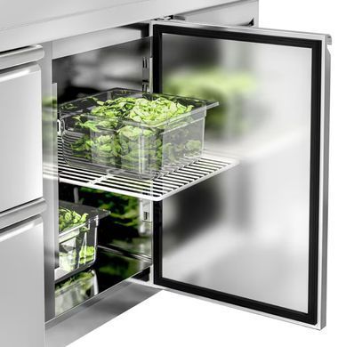 Холодильный стол 282 л, 2 ящика, 1 дверь, с бортом ECO GGM Gastro KTS147AND#1T#2S