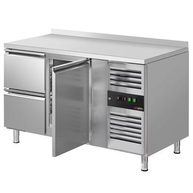 Холодильный стол 282 л, 2 ящика, 1 дверь, с бортом ECO GGM Gastro KTS147AND#1T#2S