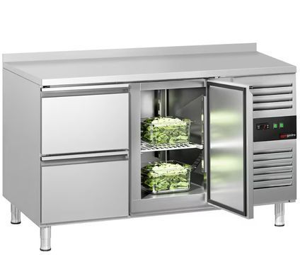 Холодильный стол 282 л, 2 ящика, 1 дверь, с бортом ECO GGM Gastro KTS147AND#1T#2S