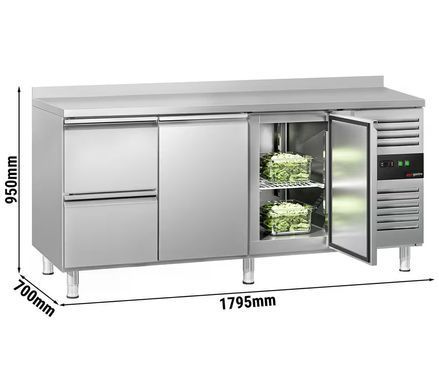 Холодильний стіл 417 л, 2 двері, 2 шухляди, з бортом ECO GGM Gastro KTS187AND#2T#2S