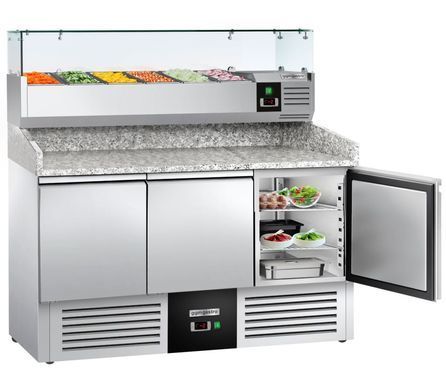 Стіл для піци 368 л з настільною вітриною, 3 двері GGM Gastro POG147ND#AGG143ND